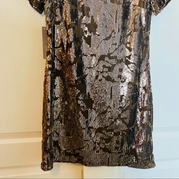 Anthropologie Sequin Mini Dress in Bronze - Picture 6 of 14
